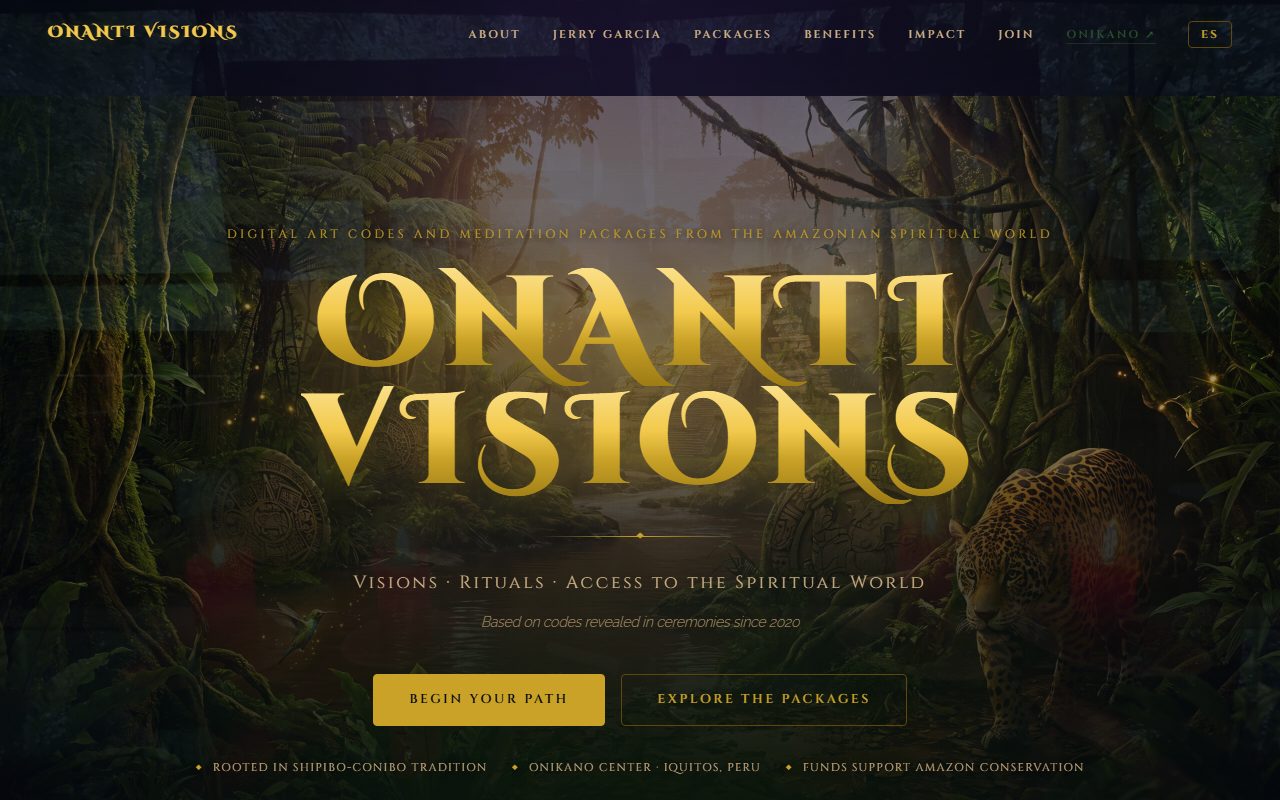 Homepage of the Onanti Visions sacred digital art website